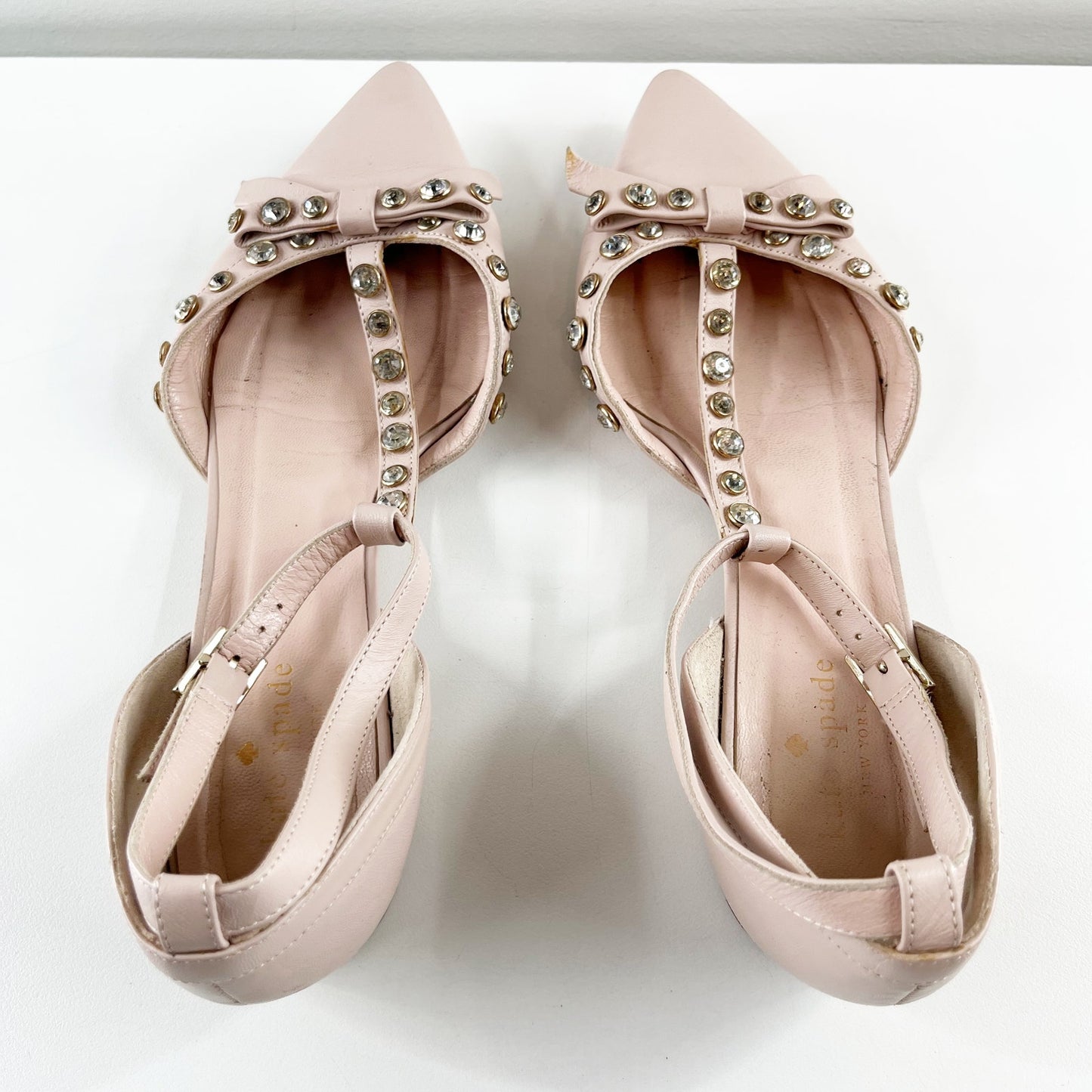 Kate Spade Becca Bow T Strap Patent Leather Jeweled Flats Ballet Pink 8