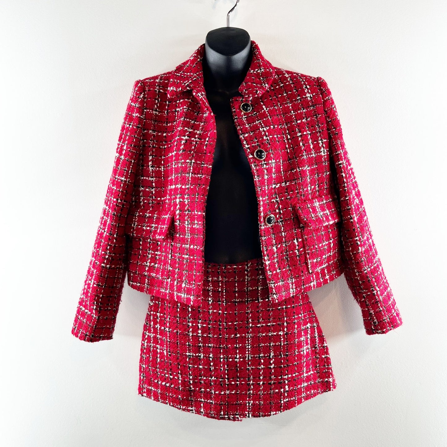 ZARA Tweed Blazer and Mini Skort Matching Set Red XS / S