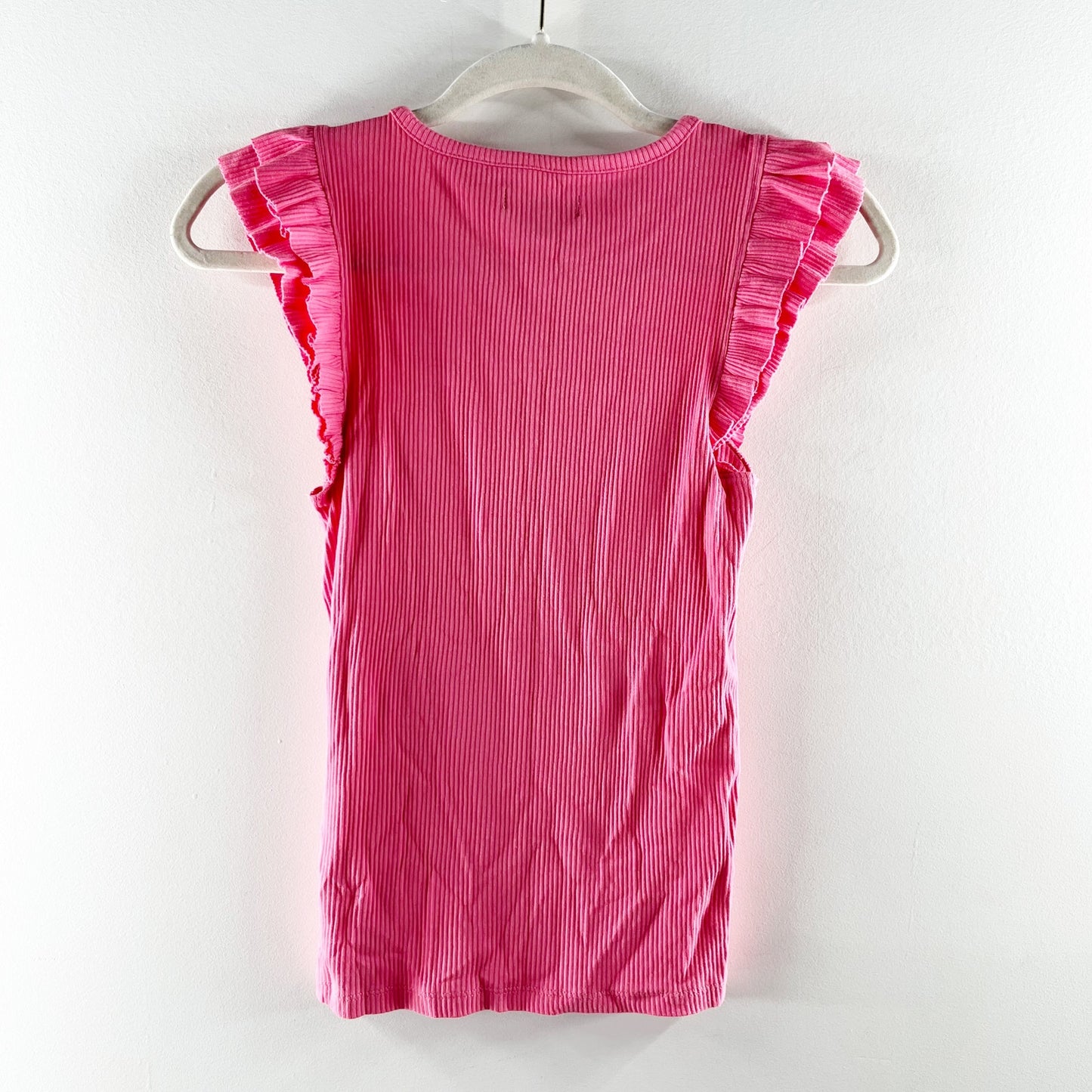 J. Crew Vintage Rib Ruffle Sleeve Shirt Tank Top Pink XS