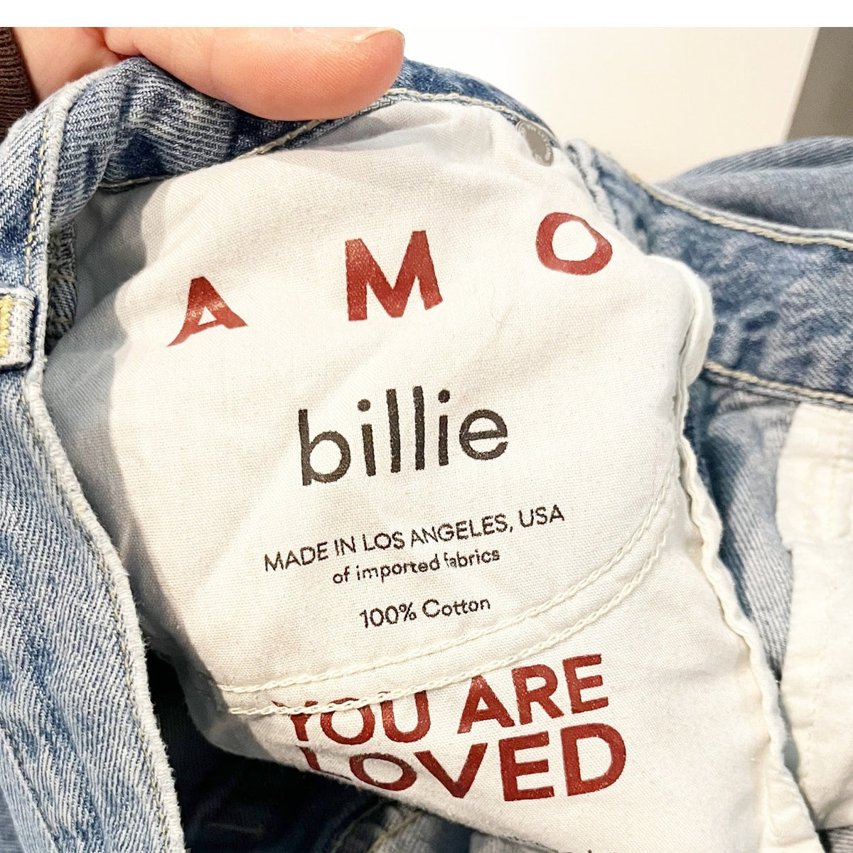 AMO Denim Billie Cotton Mid Rise Cropped Straight Leg Jeans Blue 25
