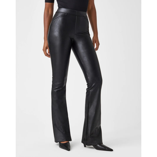 Spanx Leather-Like High Rise Faux Leather Flare Pants Black Medium