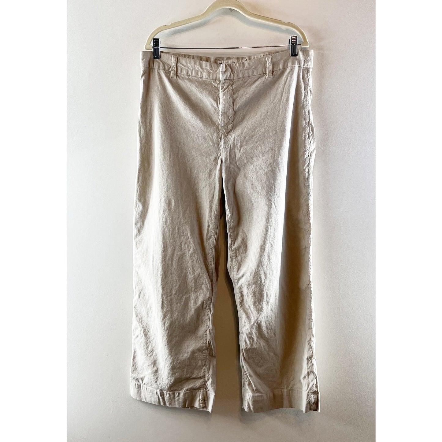 Frank & Eileen High Rise Wide Leg Waterford Cotton Flax Trouser Chino Pants Tan