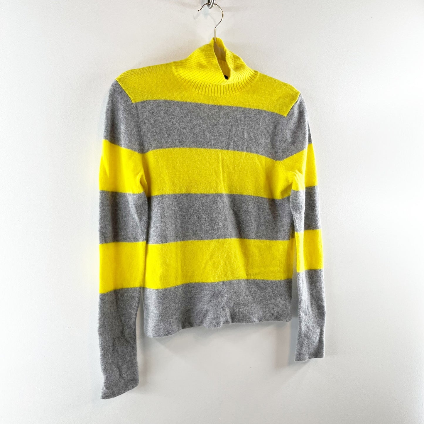 525 America Cashmere Striped Turtleneck Sweater Yellow Gray Small