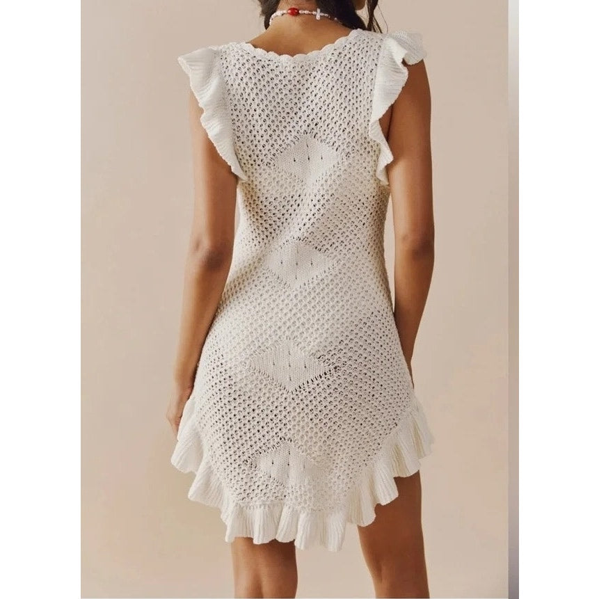 Free People Beach Mykonos Moon Glow Crochet Knit Mini Dress Cream Ivory XS
