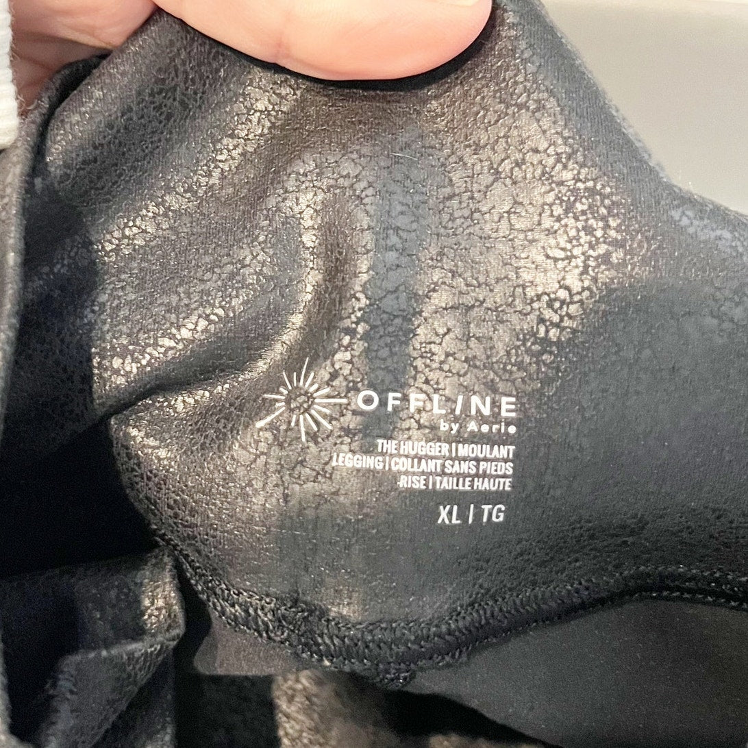 Aerie Crossover Waist Faux Leather Crackle Shine Leggings Black XL