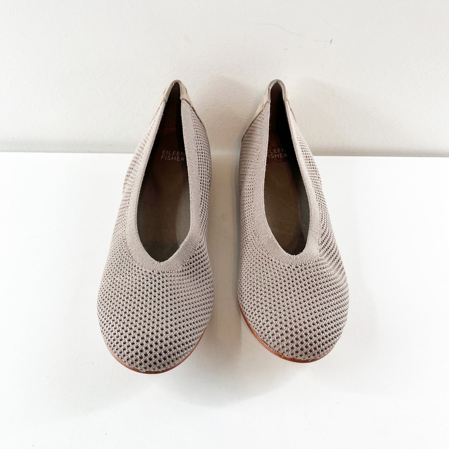 Eileen Fisher Naomi Recycled Stretch Knit Ballet Flats Taupe Beige Tan 9.5