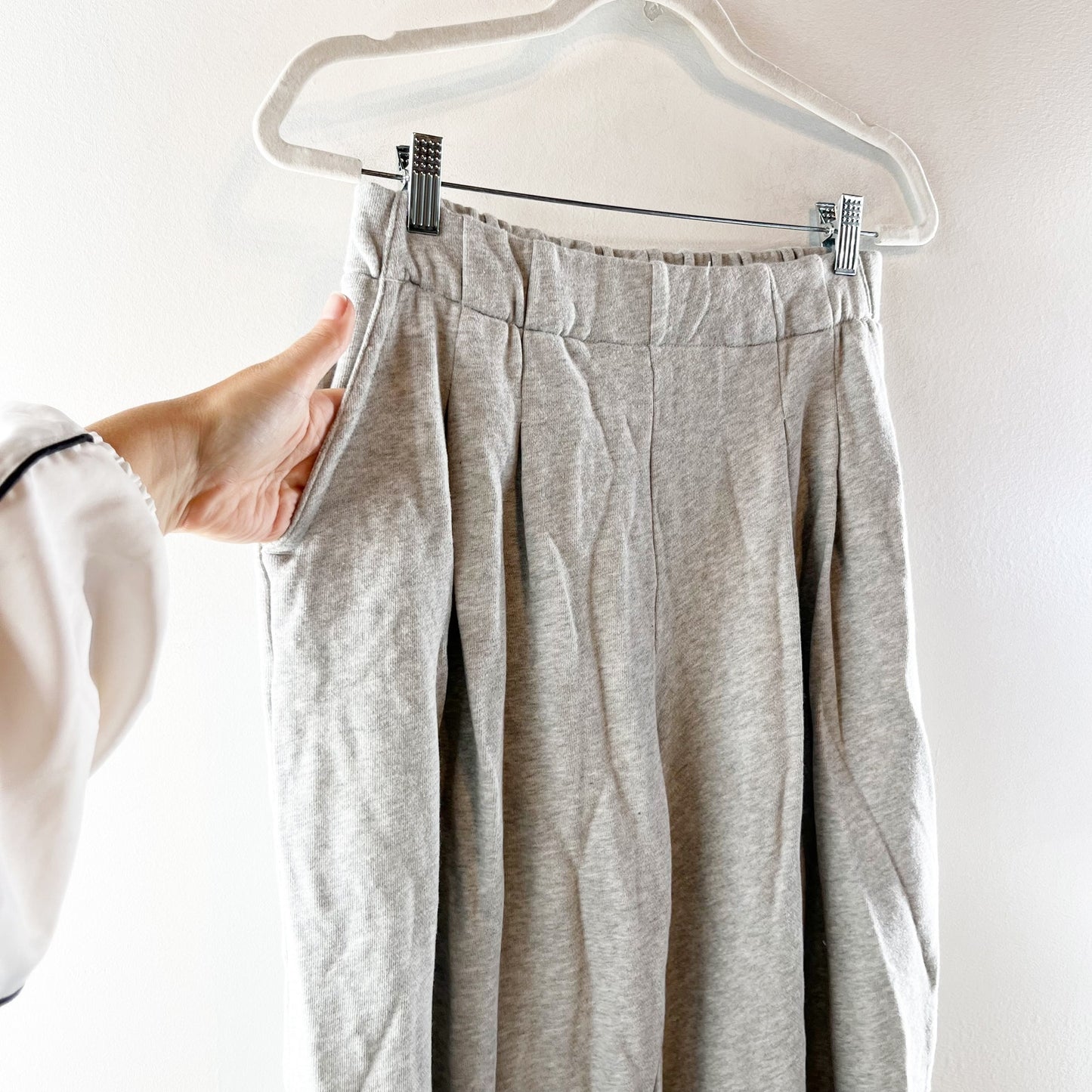 Aerie High Rise Street Trouser Pleated Wide Leg Sweatpants Gray Medium