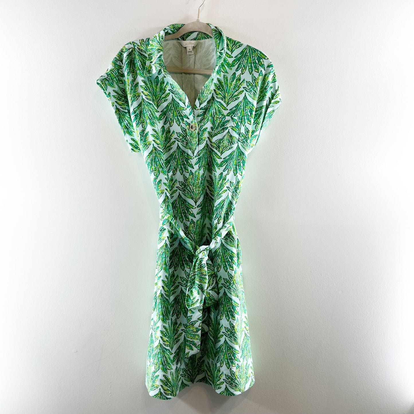 Lilly Pulitzer Emersyn Short Cap Sleeve Belted Printed Cotton Blend Mini Dress M