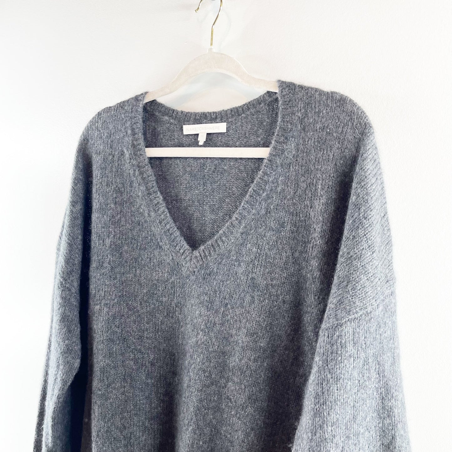 Naked Cashmere V Neck Cashmere Long Sleeve Sweater Gray XL