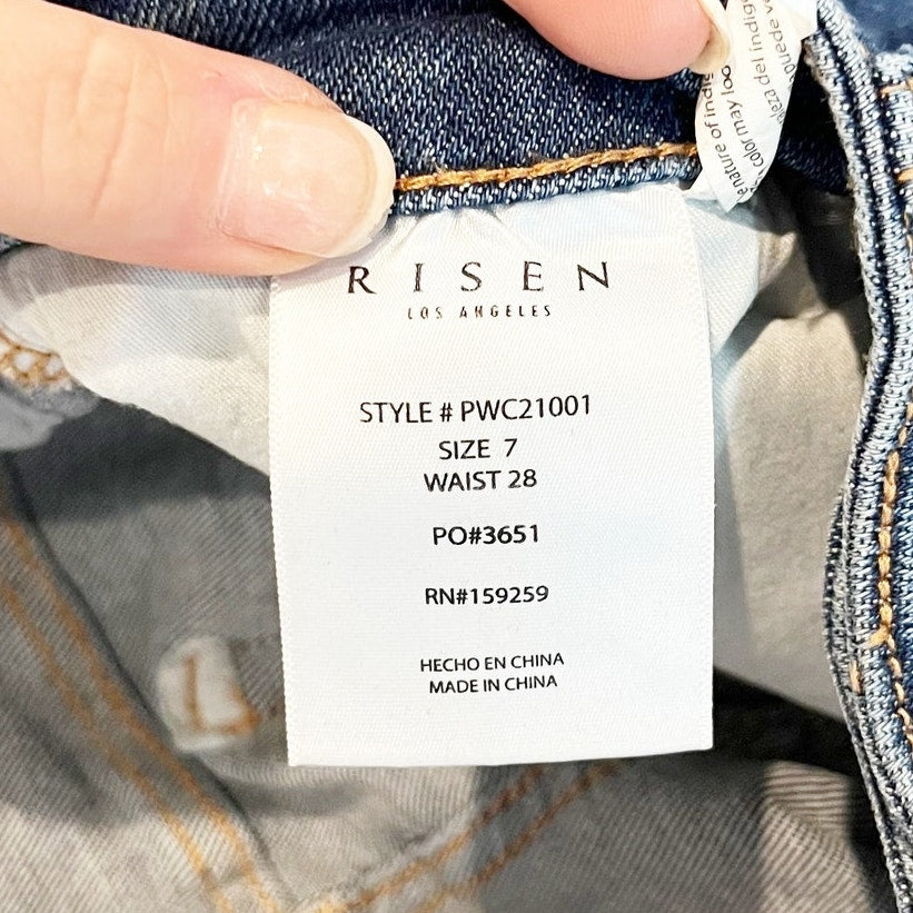 Risen Tummy Control High Rise Cuffed Wide Leg Jeans Blue 7 / 28