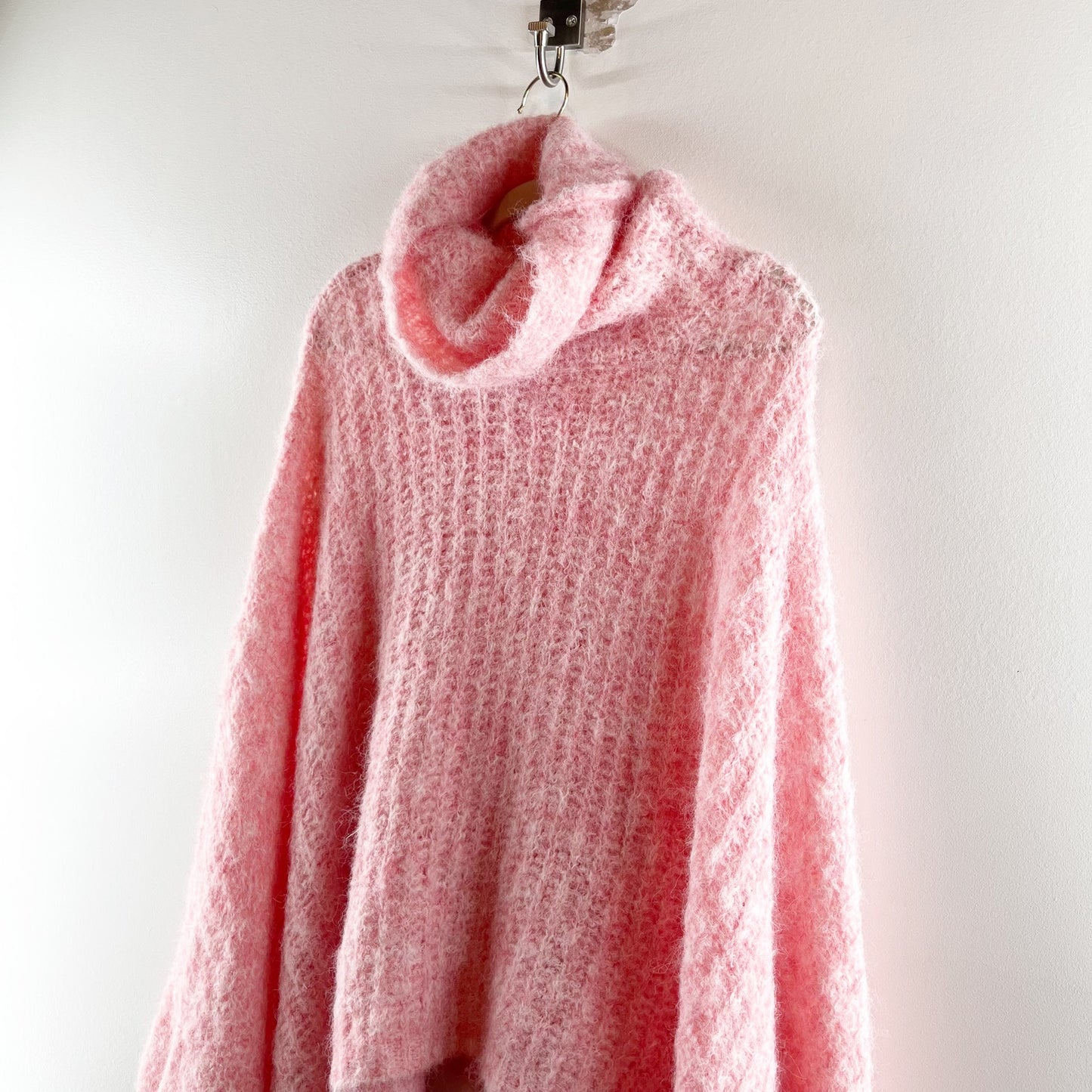 Anthropologie Funnel Neck Oversized Soft Knit Poncho Sweater Pink One Size