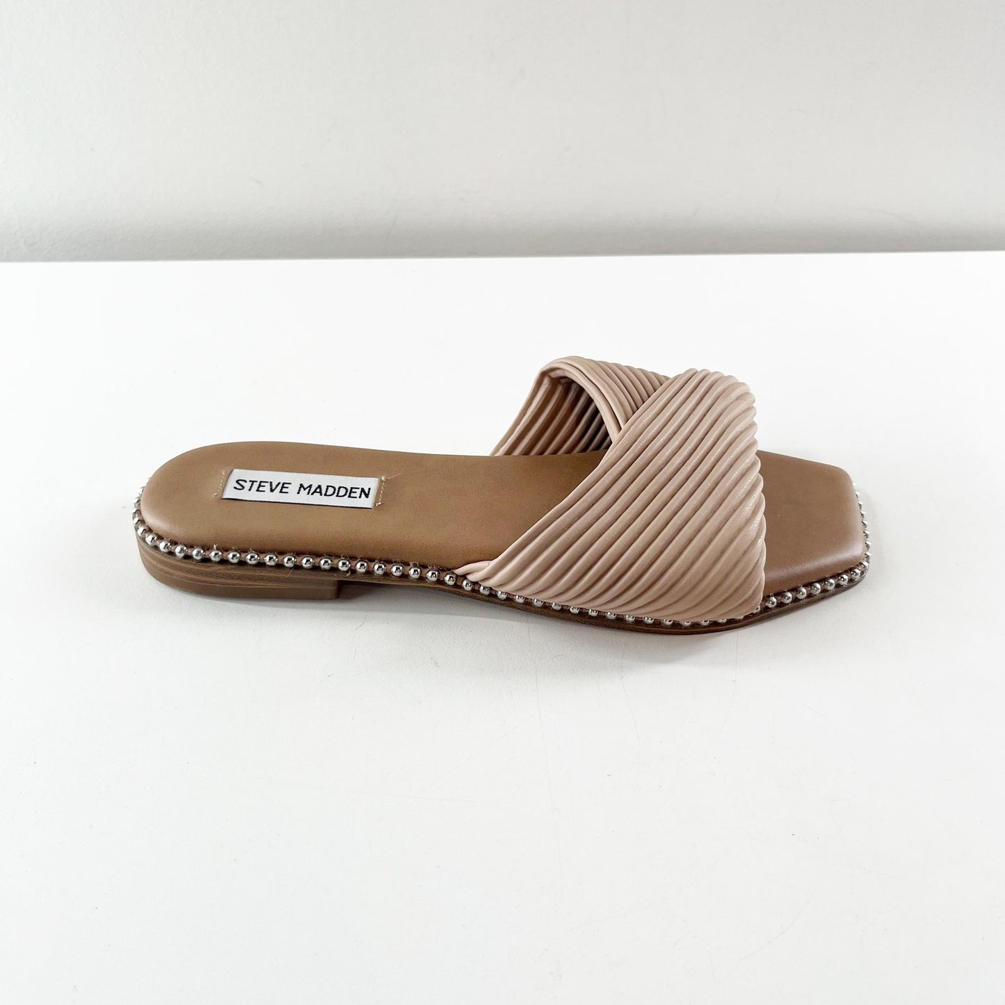 Steve Madden Ravina Beaded Slip On Cross Strap Slide Sandals Tan 7.5