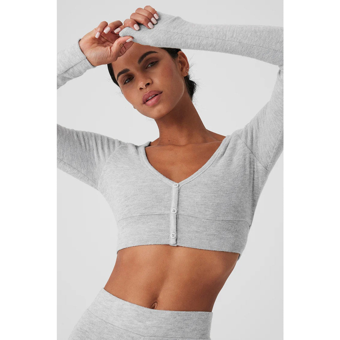 Alo Yoga Alolux Cropped Me Time Cardigan Sweater Athletic Heather Grey Small