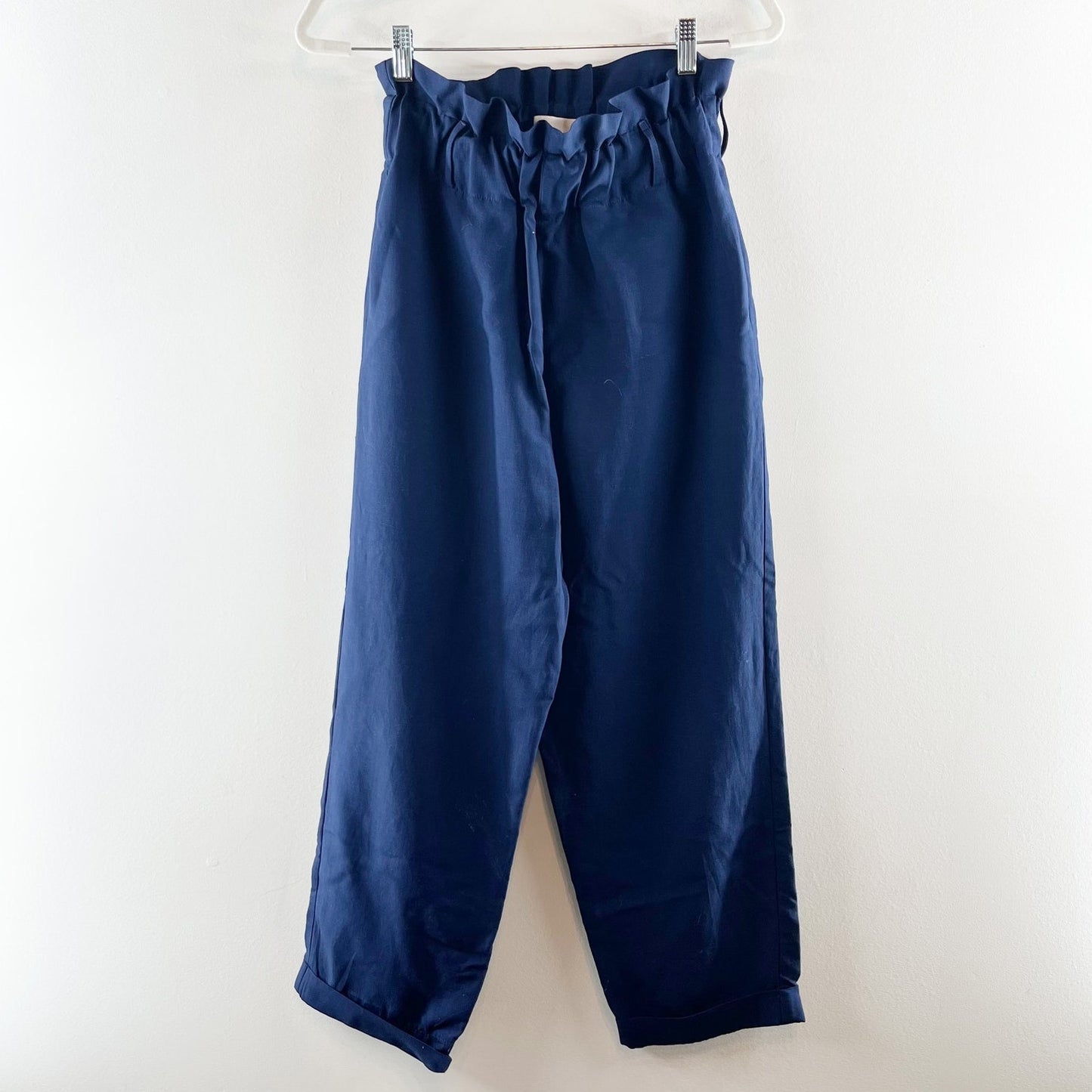 Sancia Lida Linen Paperbag High Rise Tapered Pants Navy Blue Small