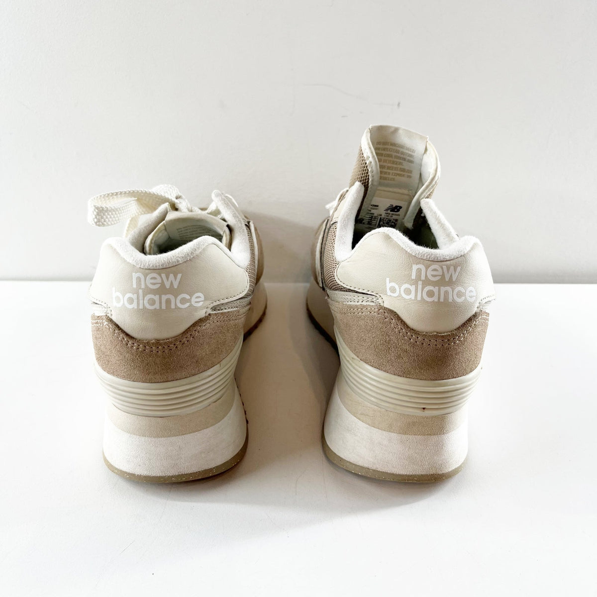 New Balance 574 Stacked Platform Sneakers Tan Beige White 7.5