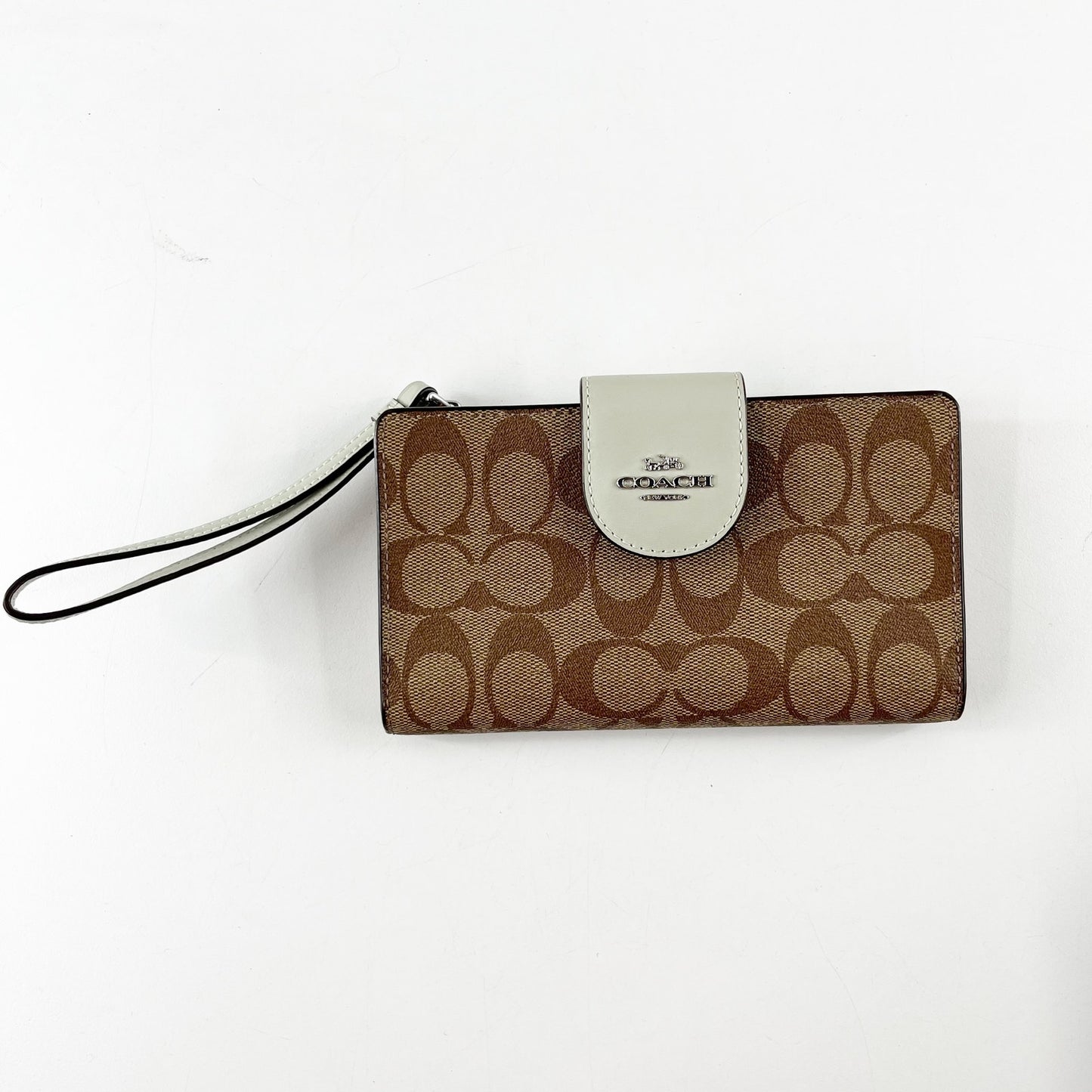 Coach Signature C Canvas Phone Tech Wallet Wristlet Brown Sage Green