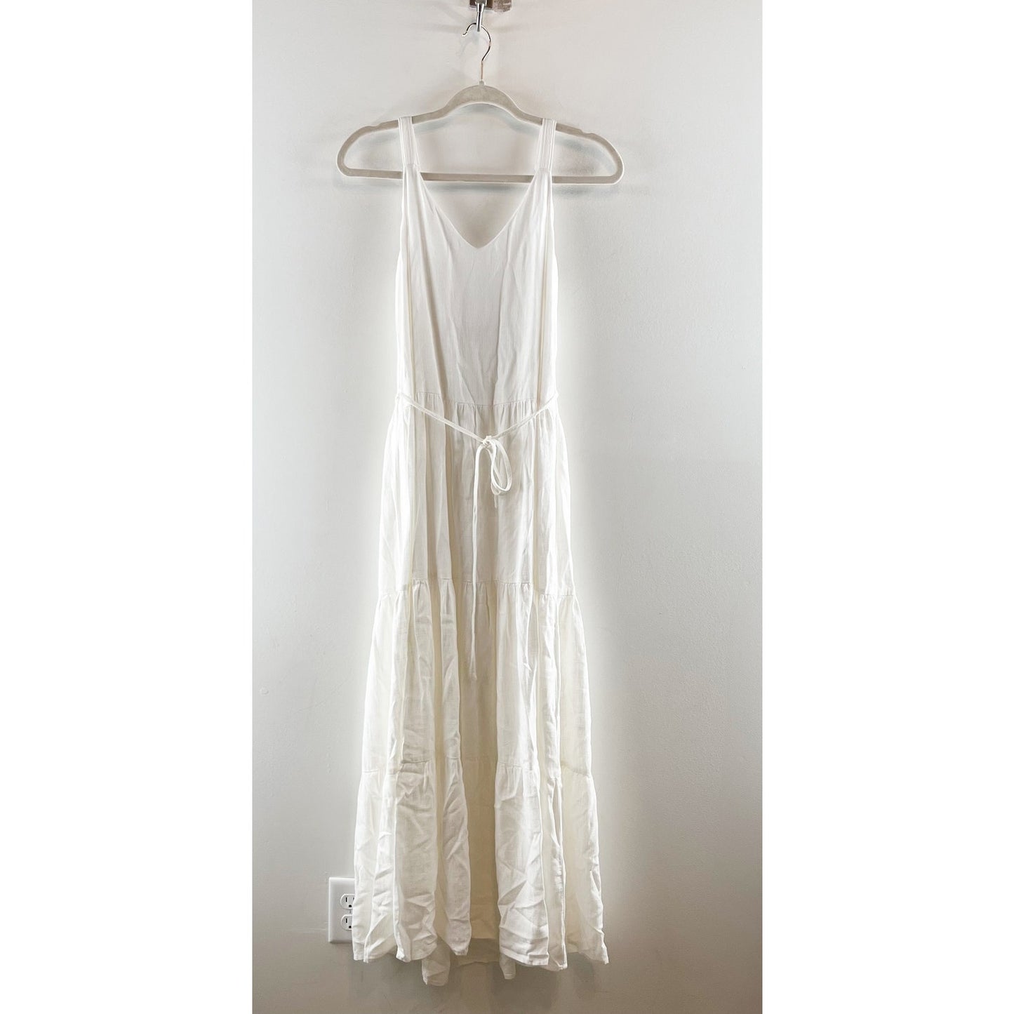 Splendid Wynona Sleeveless V-Neck Tie Waist Tiered Maxi Dress White Small