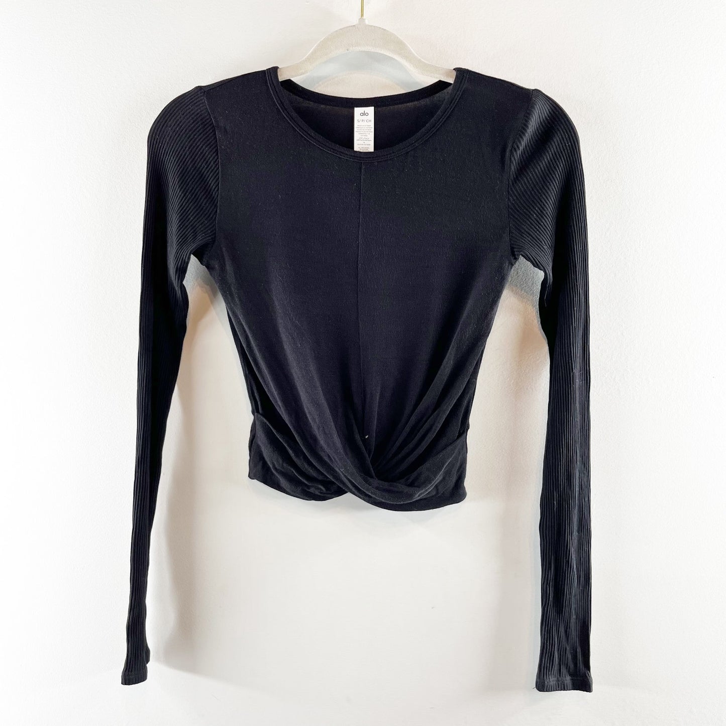 Alo Yoga Cover Long Sleeve Twist Front Top Black Small