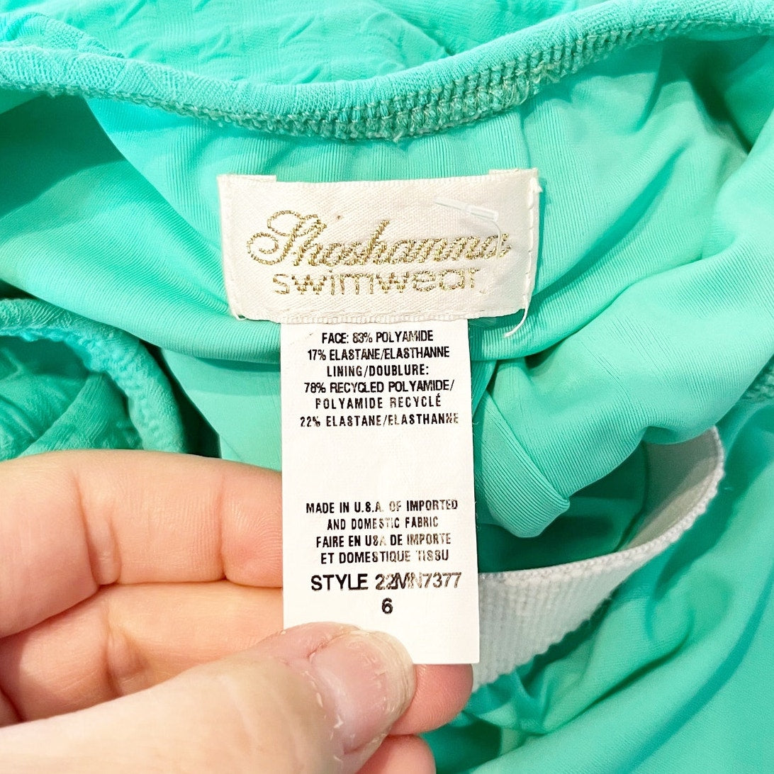 Shoshanna Solid Texture High Neck One Piece Swimsuit Mint Green 6