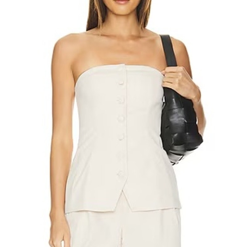All the Ways Olivia Button-Front Strapless Tube Tank Top Cream Medium