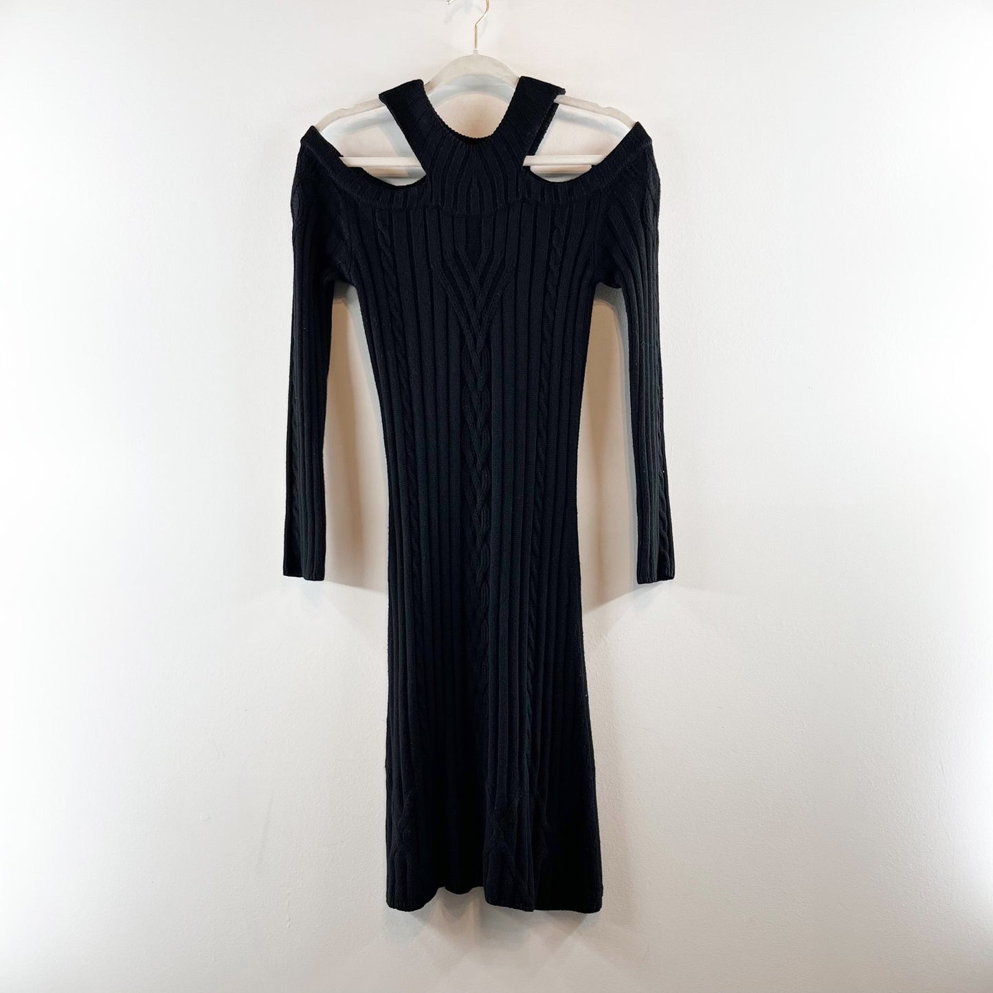 Anne Fontaine Amandine Long Sleeve Knit Dress With Shoulder Cutouts Black Small