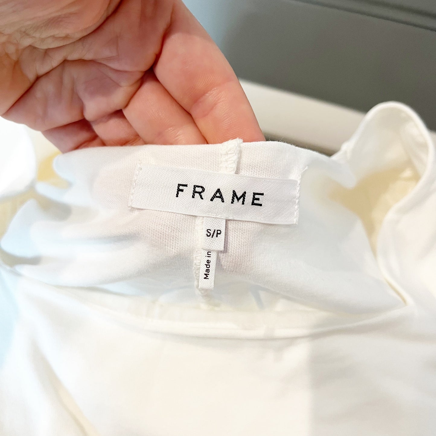 Frame Square Neck Cotton Puff Short Sleeve T-Shirt Top White Small