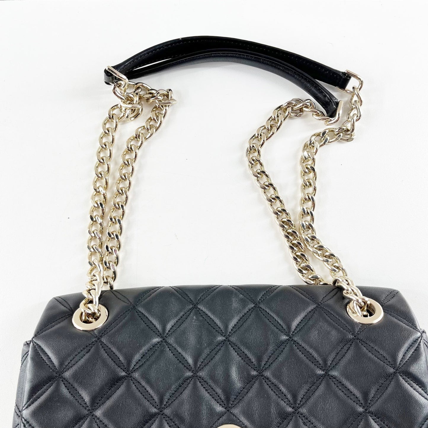 Kate Spade Natalia Quilted Black Leather Flap Shoulder Bag with Chain Strap