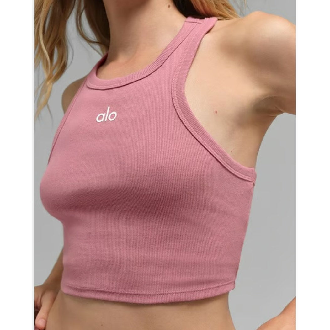 Alo Aspire Tank Top Ribbed Cropped Pink Wild Rose Small