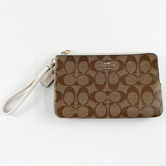 Coach Signature C Corner Zip Canvas Wristlet Wallet Brown