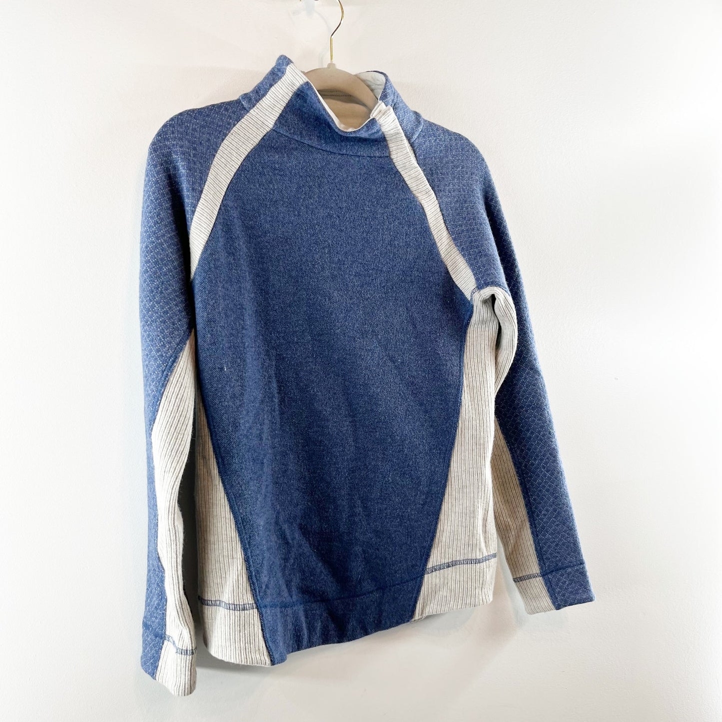 Prana Brandie Colorblock Long Sleeve Mock Neck Pullover Sweater Blue/White Small