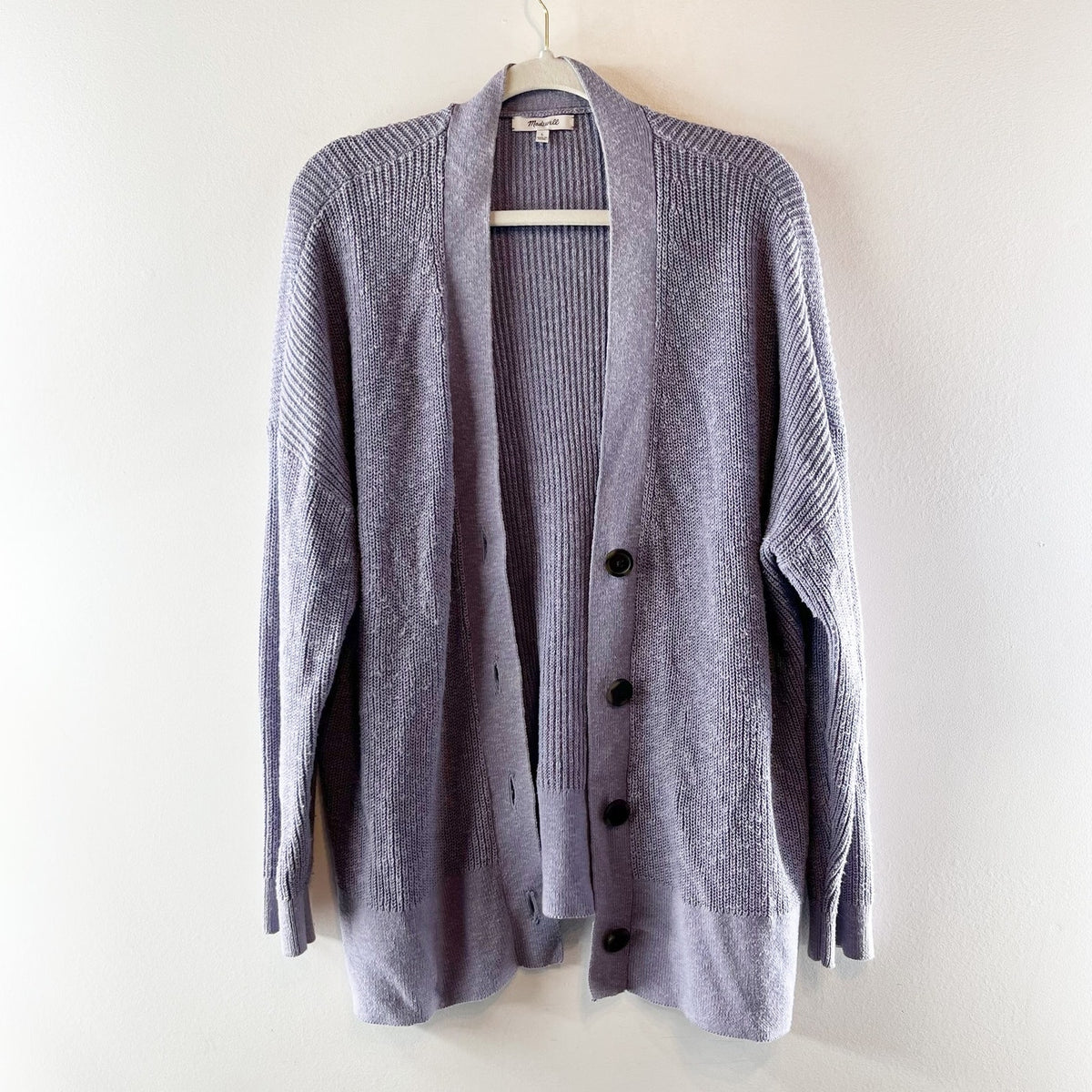 Madewell Lovell Long Sleeve V-Neck Knit Cardigan Sweater Dusk Peri Blue Large