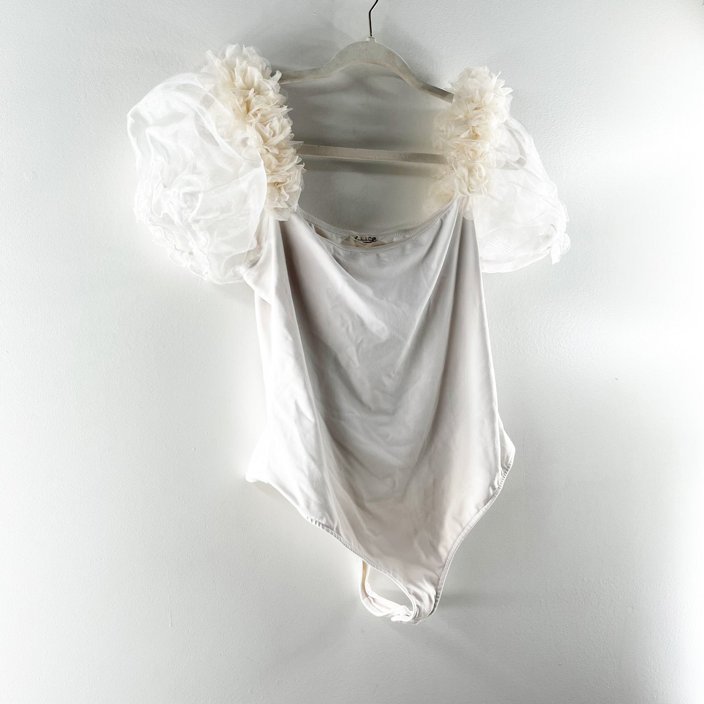 Free People Intimately Free Pretty Petals Puff Sleeve Thong Bodysuit White Large