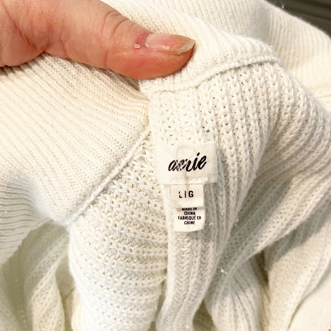 Aerie Beyond Down To Earth Quarter Zip Oversized Ribbed Sweater White Large