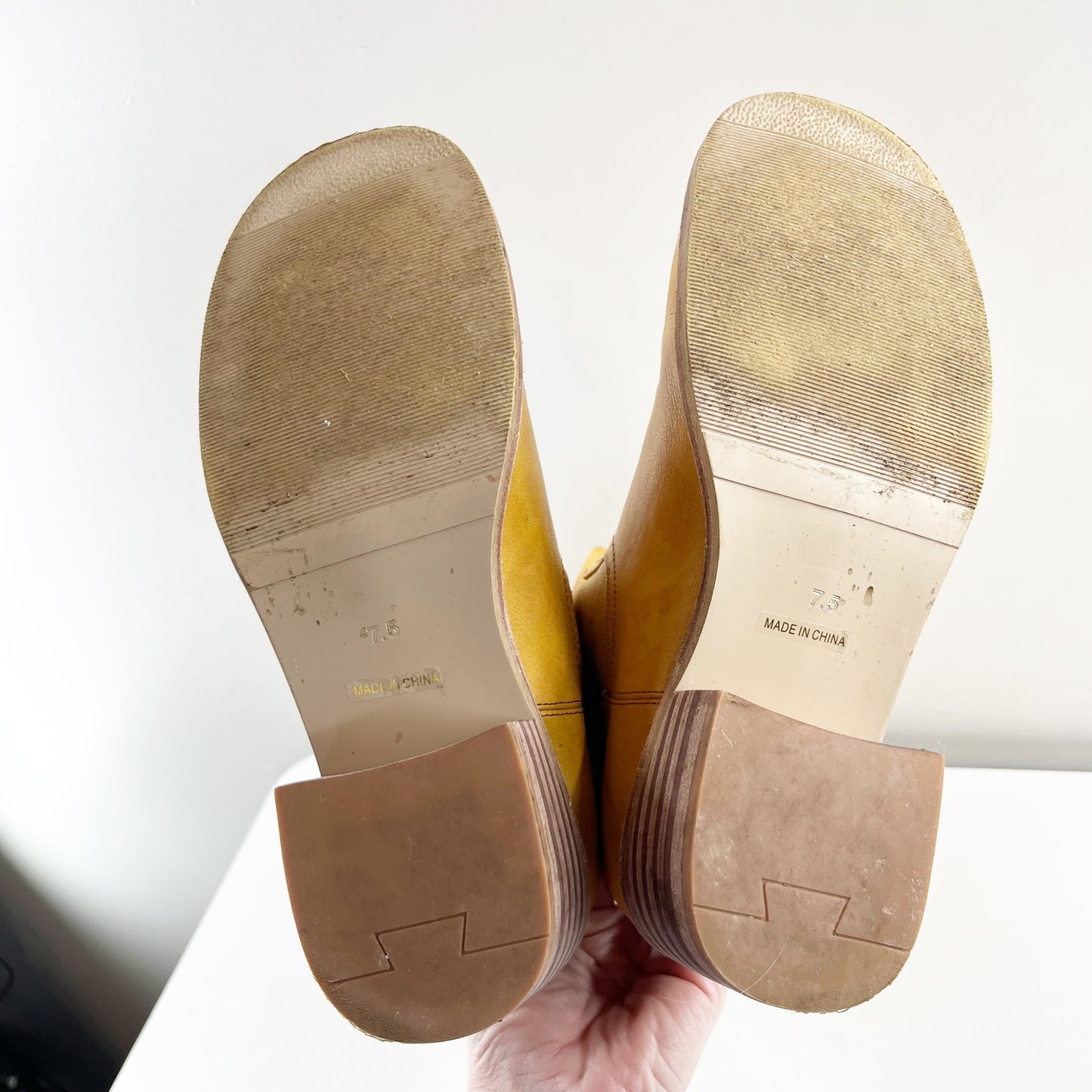 VBDB Knee High Square Toe Chunky Block Heel Boots Banana 7.5