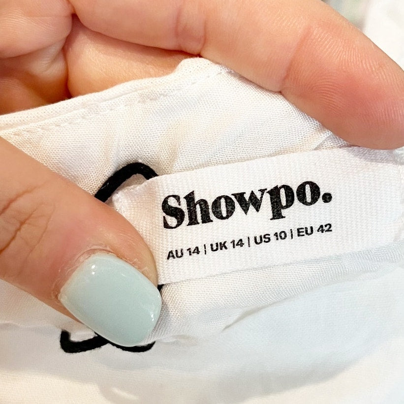 ShowPo Asymmetrical Puff Short Sleeve Off Shoulder Mini Babydoll Dress White 10