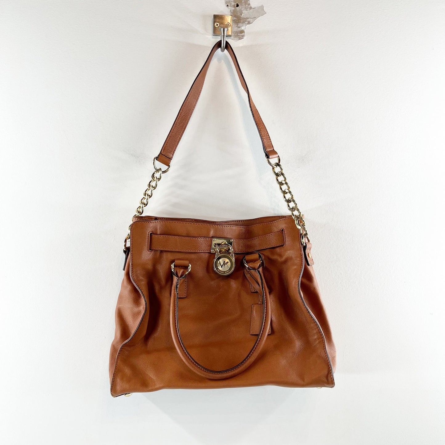 Michael Kors Hamilton Leather Tote Satchel Brown Cognac