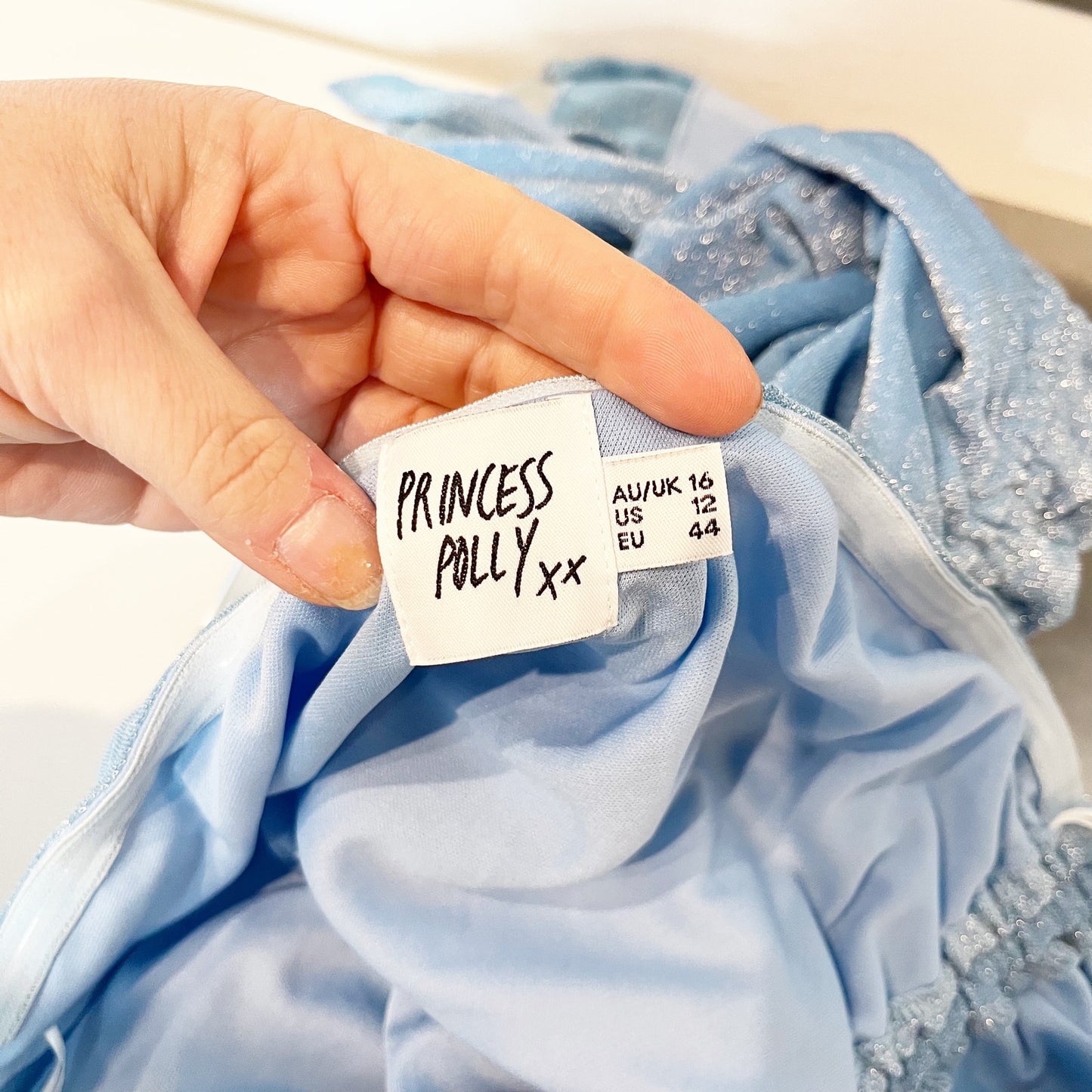 Princess Polly Donelli Ruched Metallic Mesh Strapless Mini Dress Baby Blue 12