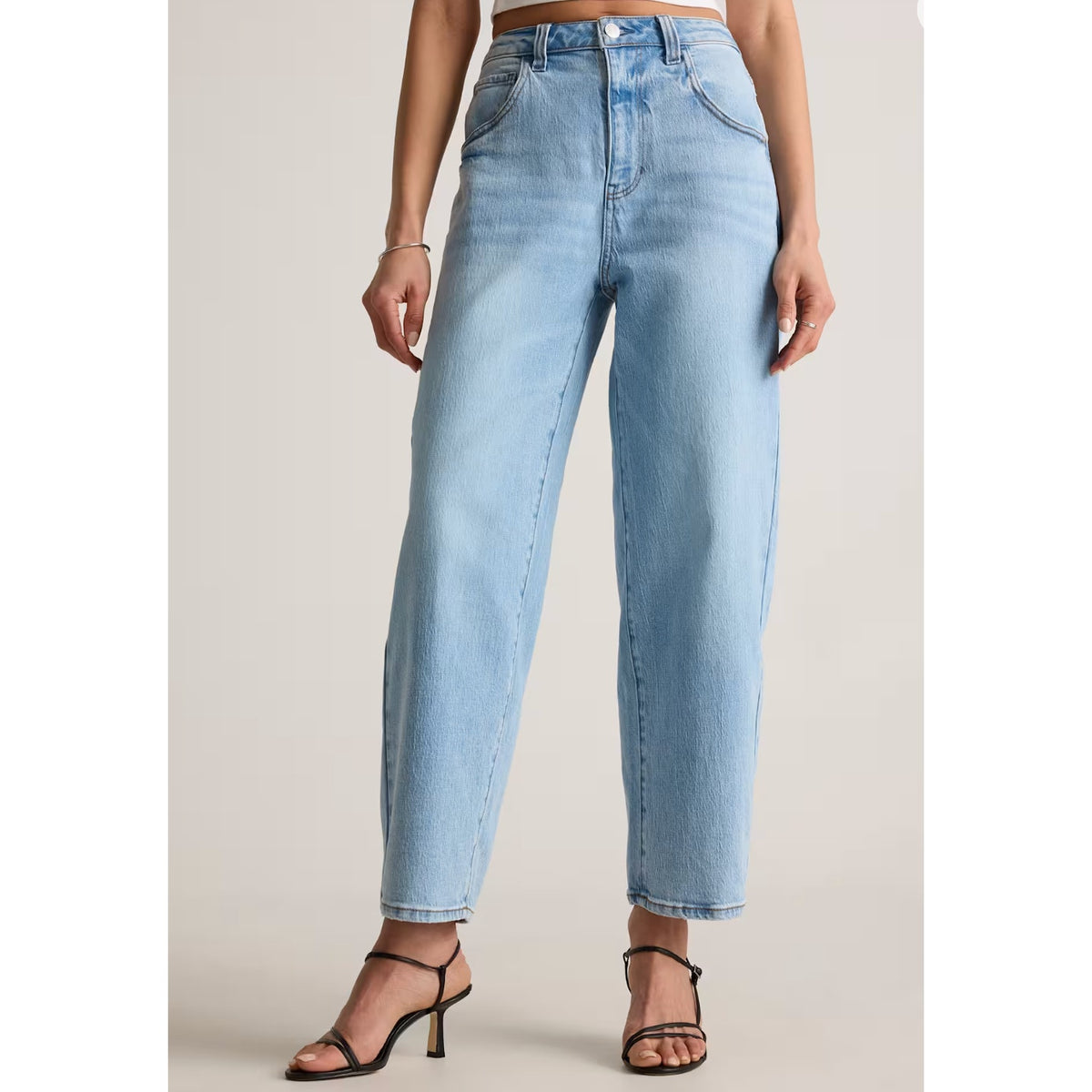 Quince Bella Stretch High Rise Barrel Jeans Organic Cotton Cool Blue 26