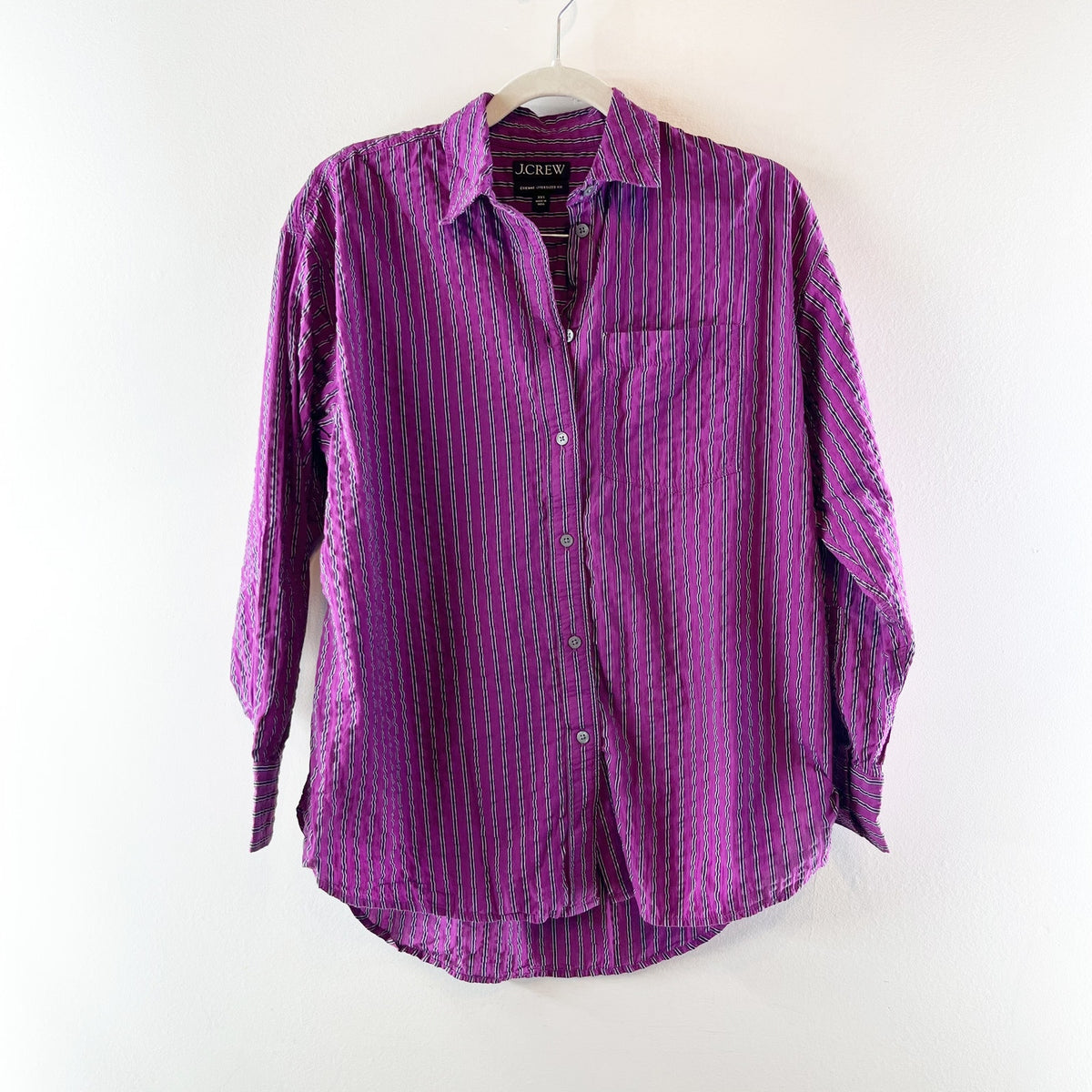 J. Crew Étienne Oversized Fit Dobby Stripe Button-Up Shirt Faded Fuchsia XXS