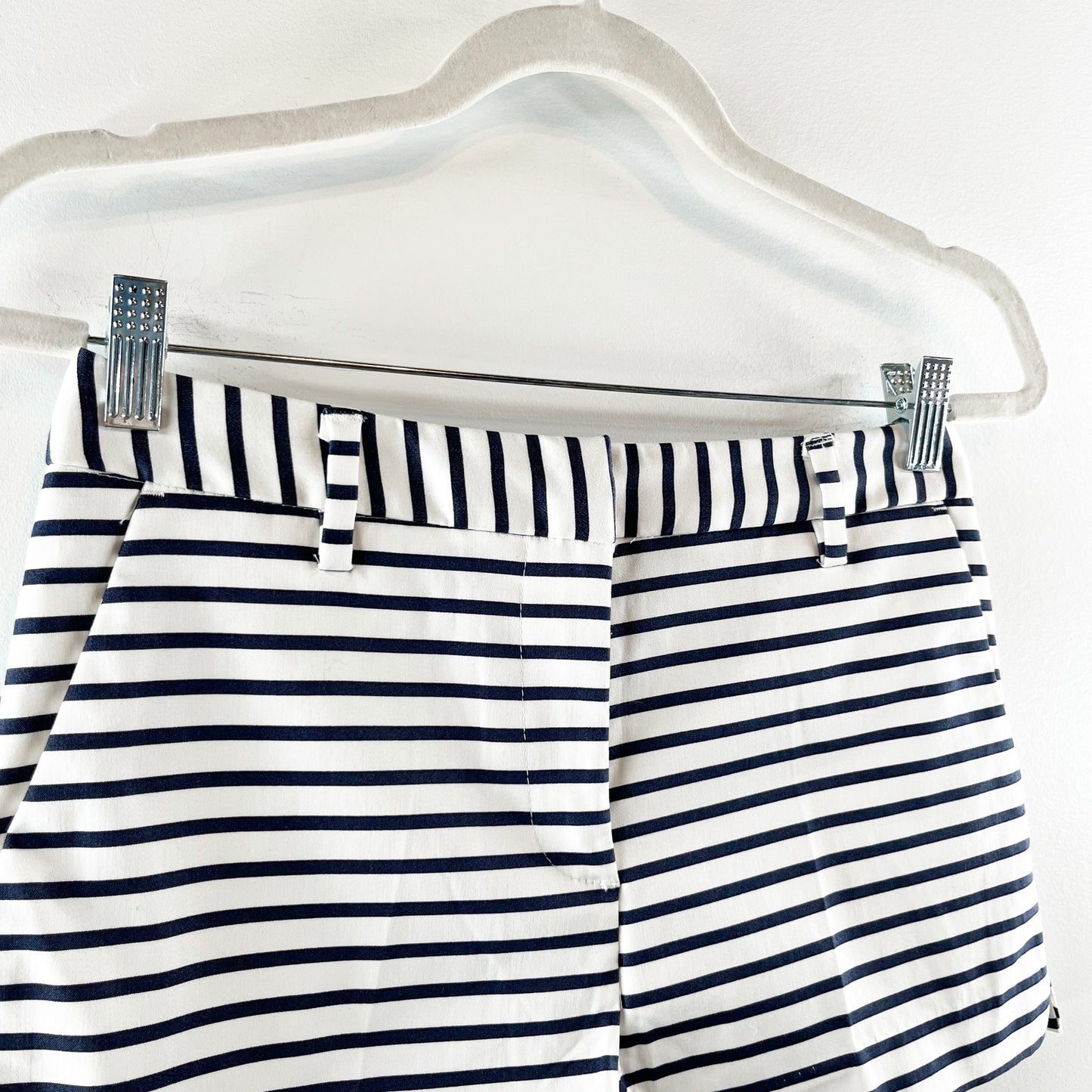 H&M High Rise Striped Chino Shorts Blue White 6