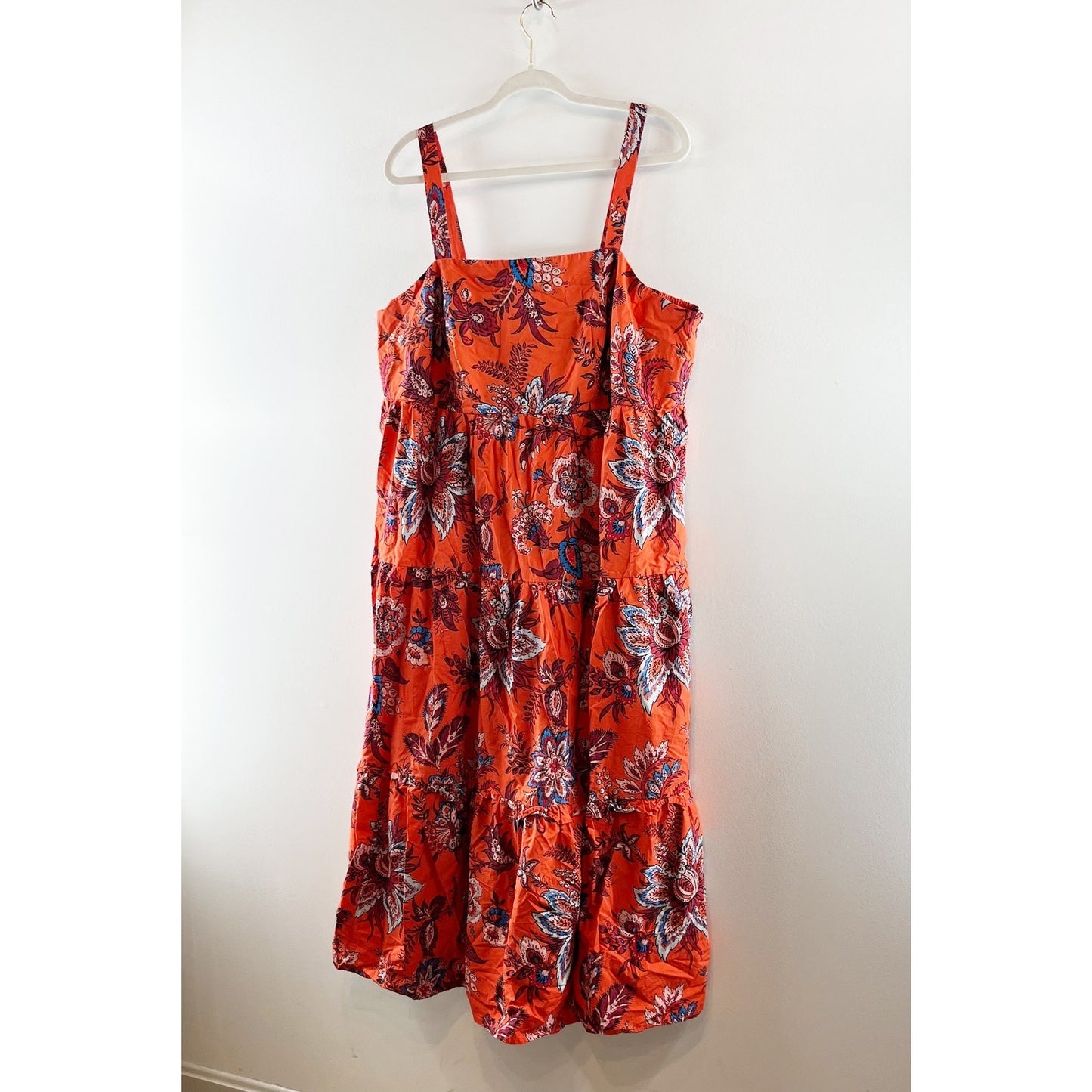 RHODE x Target Leafy Floral Print Tiered Poplin Midi Sundress Orange Plus 1X