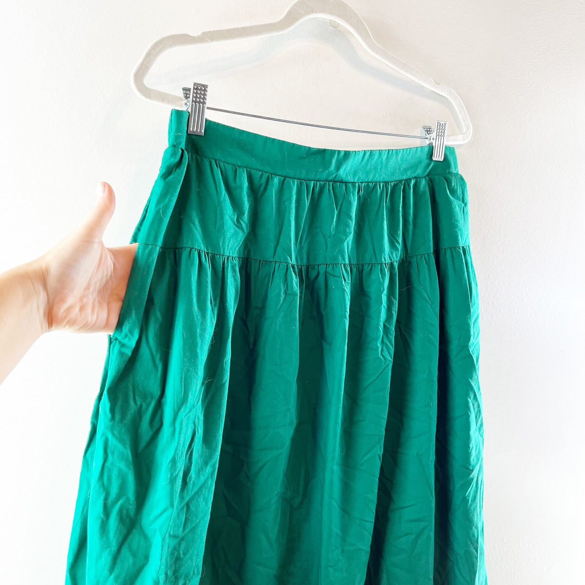 Abercrombie Tiered Cotton Poplin Maxi Skirt Green Large