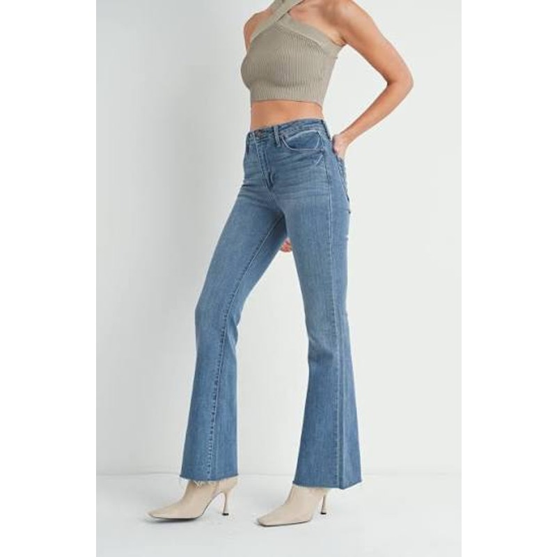 Just Black Denim The Fall High Waisted Denim Flare Jeans Medium Wash Blue 28
