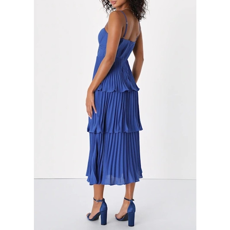 Lulus Cascading Crush Tiered Bustier Midi Dress Cobalt Blue Medium