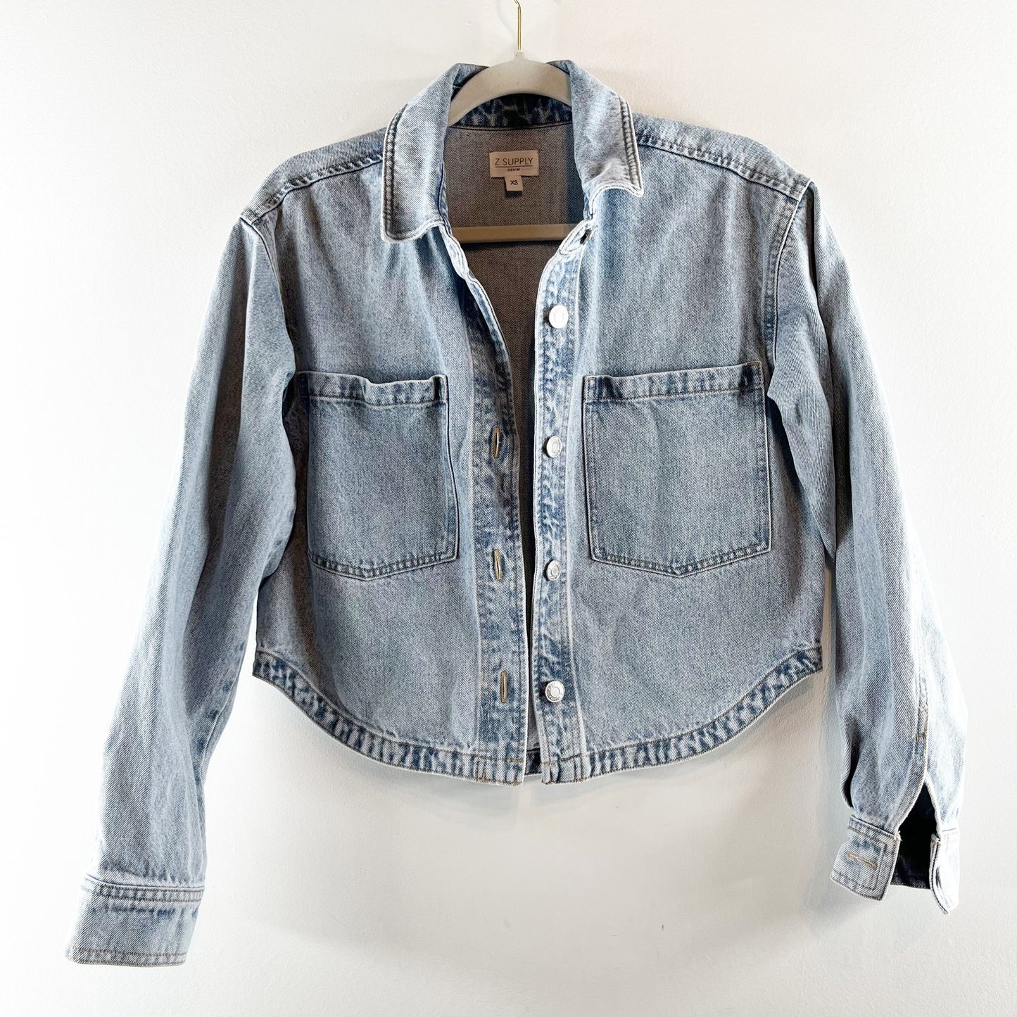 Z Supply All Day Cropped Denim Jacket Shacket Sunbleached Indigo Blue XS