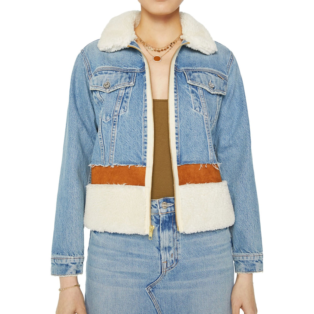Mother Cut and Paste Denim Patchwork Faux Sherling Jacket Aint My First Rodeo S