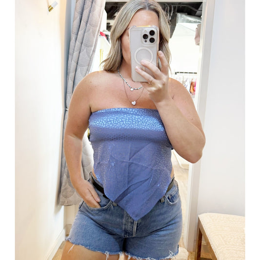Endless Blu Strapless Handkerchief Tube Tank Top Blue Purple Medium