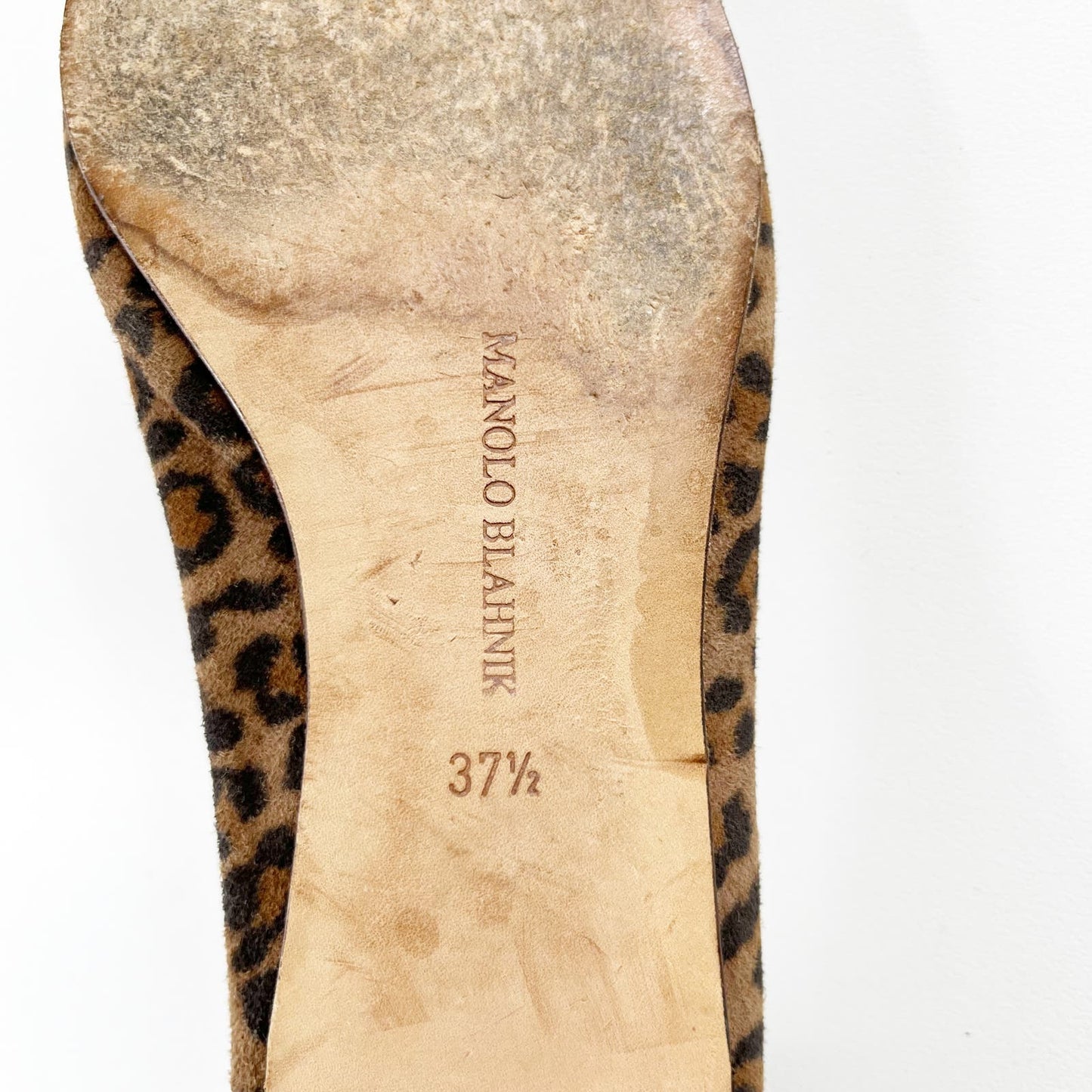 Manolo Blahnik Leopard Print Almond Snip Toe Leather Flats Shoes Brown 7.5