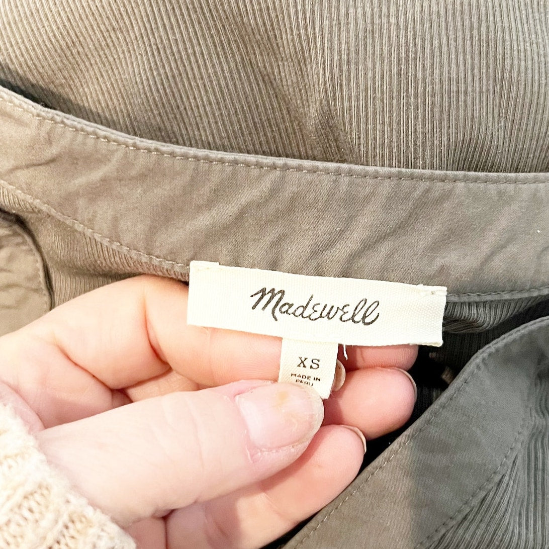 Madewell Cotton Poplin Puff-Sleeve Slim Fit Henley Knit Top Olive Green XS