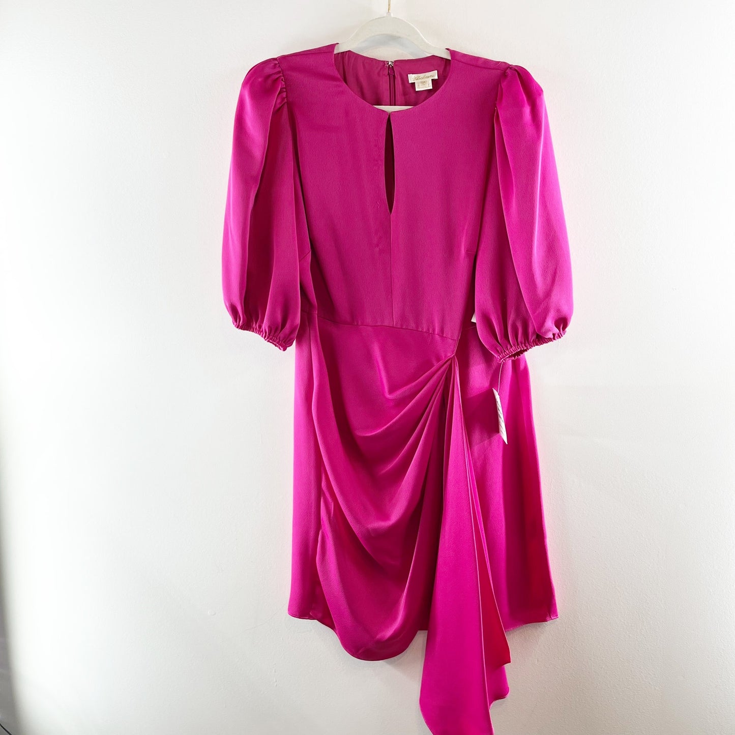 Shoshanna Faux Wrap Puff Sleeve Sash Mini Dress Magenta Pink 10